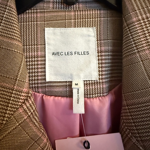 Avec Les Filles Plaid Double-Breasted Trench Coat in pink, Tan and Brown - Picture 2 of 4